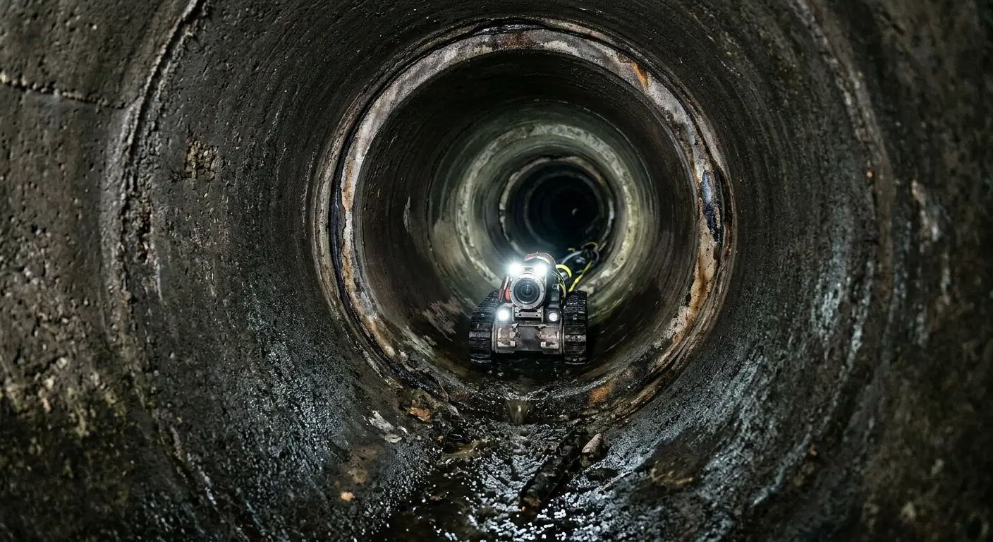 Robotic sewer camera inspecting pipe interior for Drain Snake Service in Wheaton